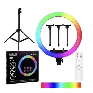 aro de luz rgb con trípode extensible y clip para celular